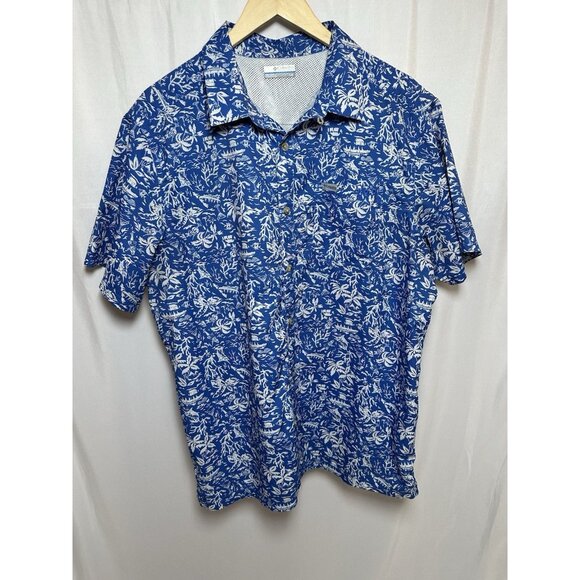 Columbia PFG Size L Mens Button Up Short Sleeve UPF 40 Omni Shade Shirt - Picture 1 of 11